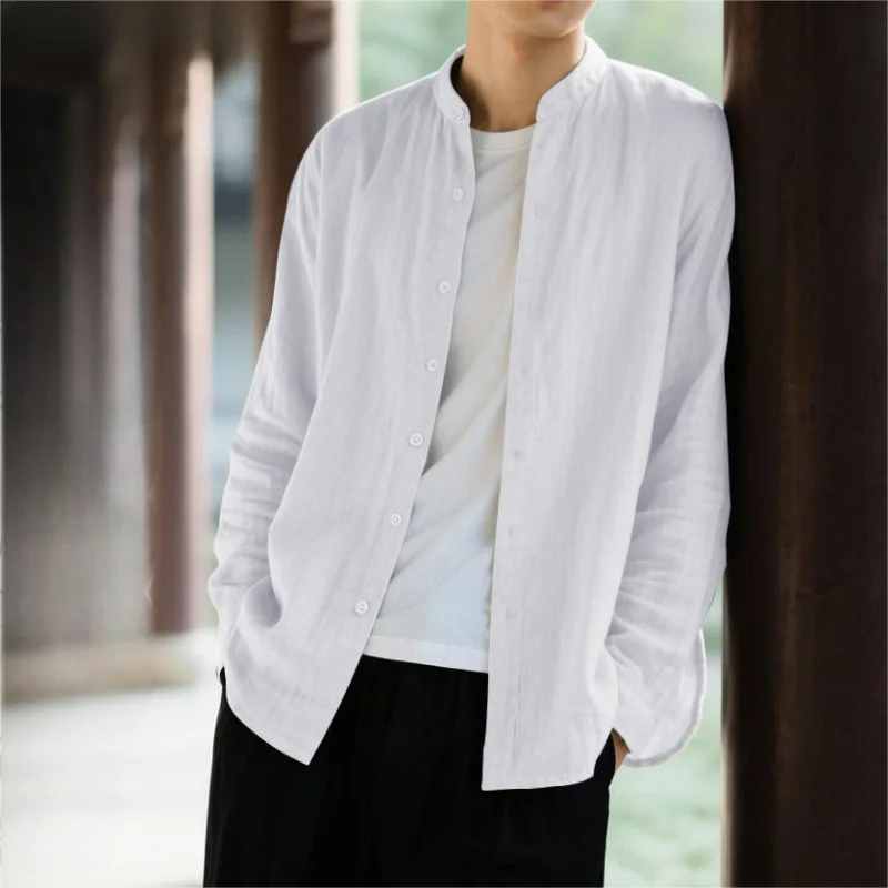 

Мужской Long Sve Linen irt, летний тонкий повседневный универсальный светлый цвет, классический китайский топ, новая модная мужская одежда