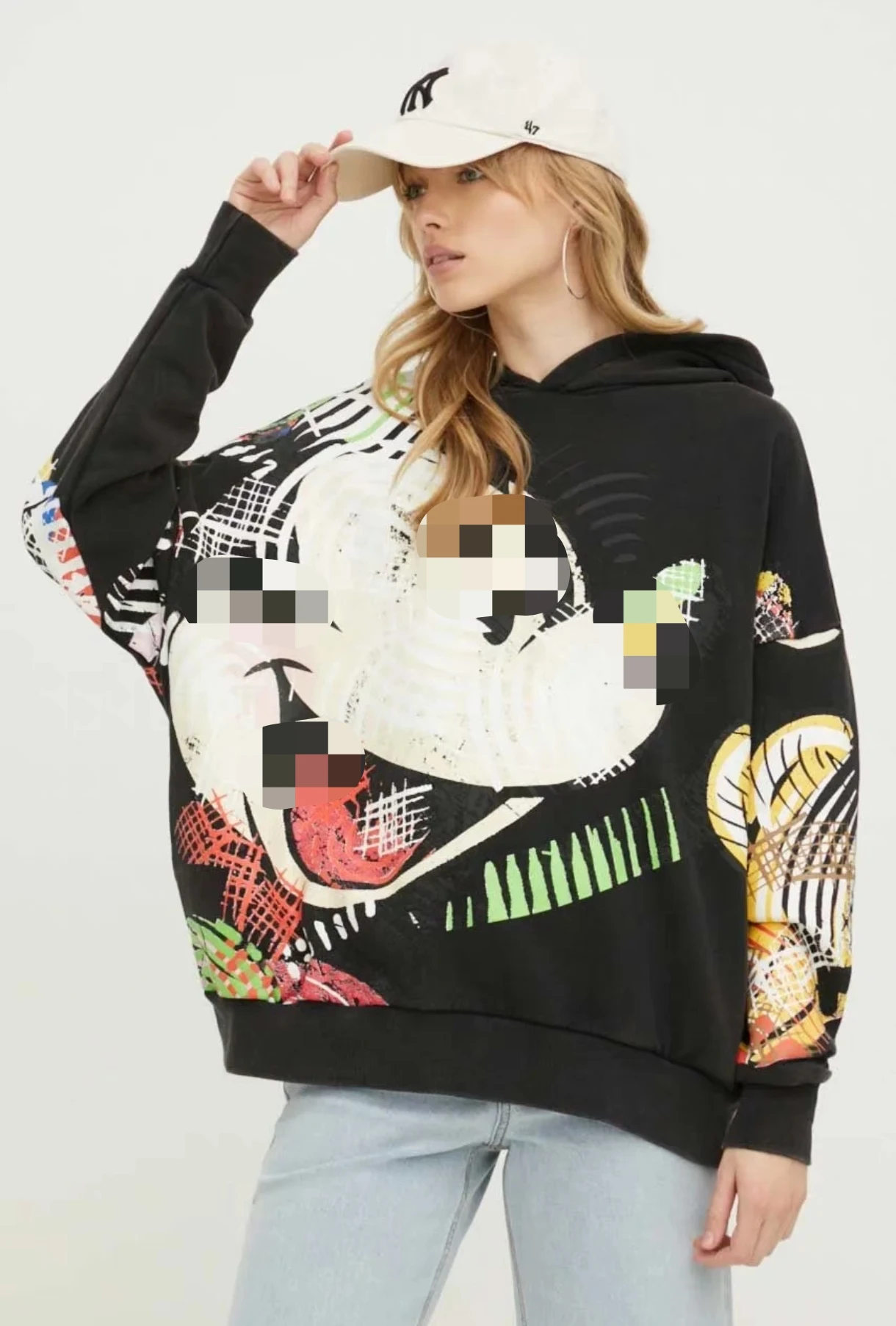 Foreign trade original single Spanish new print profile hooded casual plus fleece pullover hoodie