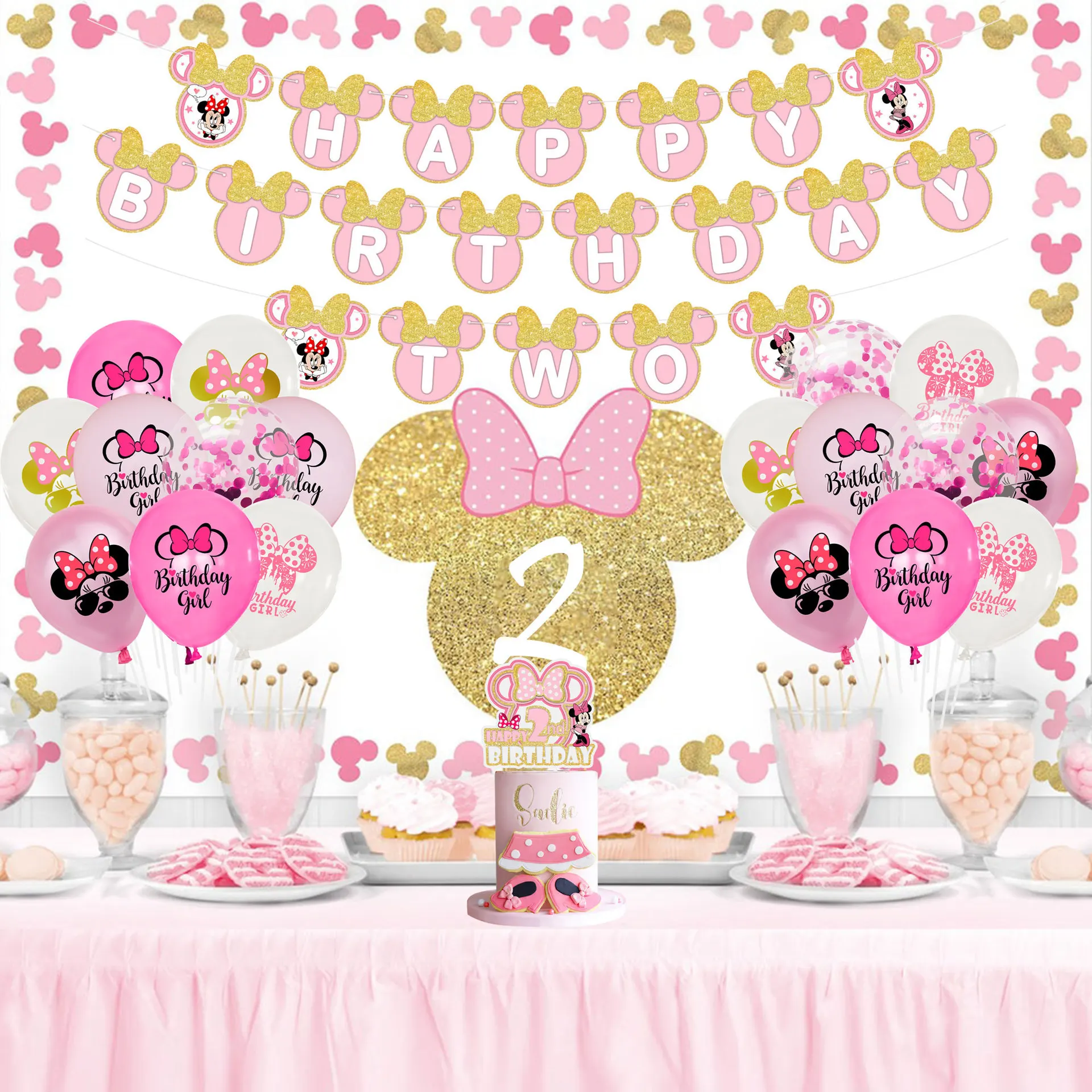 Minnie Mouse Theme Baby Bath Birthday Party Supplies Minnie Cup Plate Kid Girl Party Decoration Disposable Tableware Dinner Set