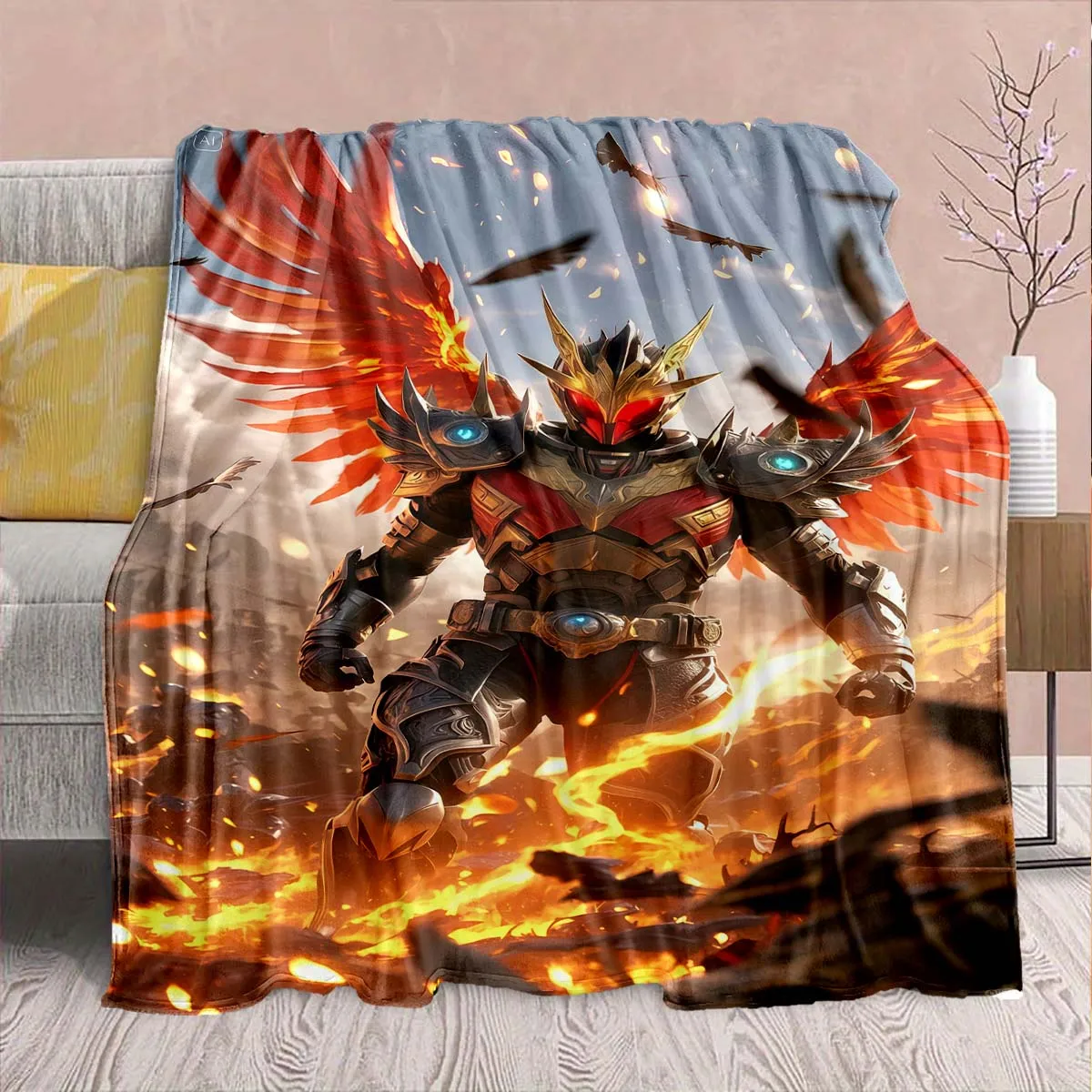 Kamen Rider Anime Flannel Blanket – Soft, Warm, Perfect for Sofas, Bedding, Camping, Travel, Office, and Home Decor – QJY