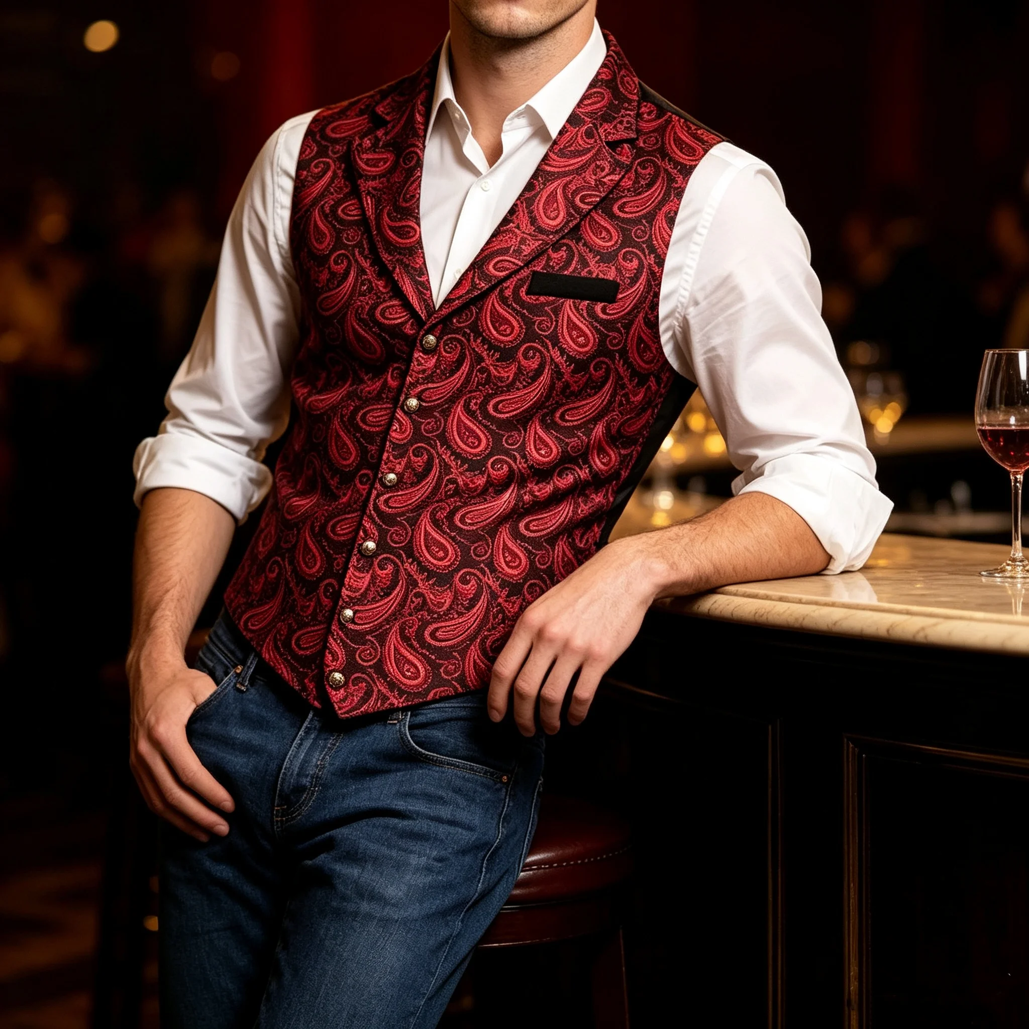 Men's Suit Vest Paisley Floral Jacquard Waistcoat Sleeveless Jacket Gothic Steampunk Formal for Wedding Prom Tuxedo Cosplay