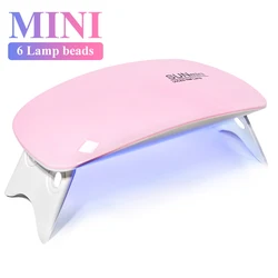 Mini Nail Drying Lamp Portable 6 LED UV Nail Art Lamp for Drying Polish Varnish Gel with USB Cord Home Nail Lamp Tool