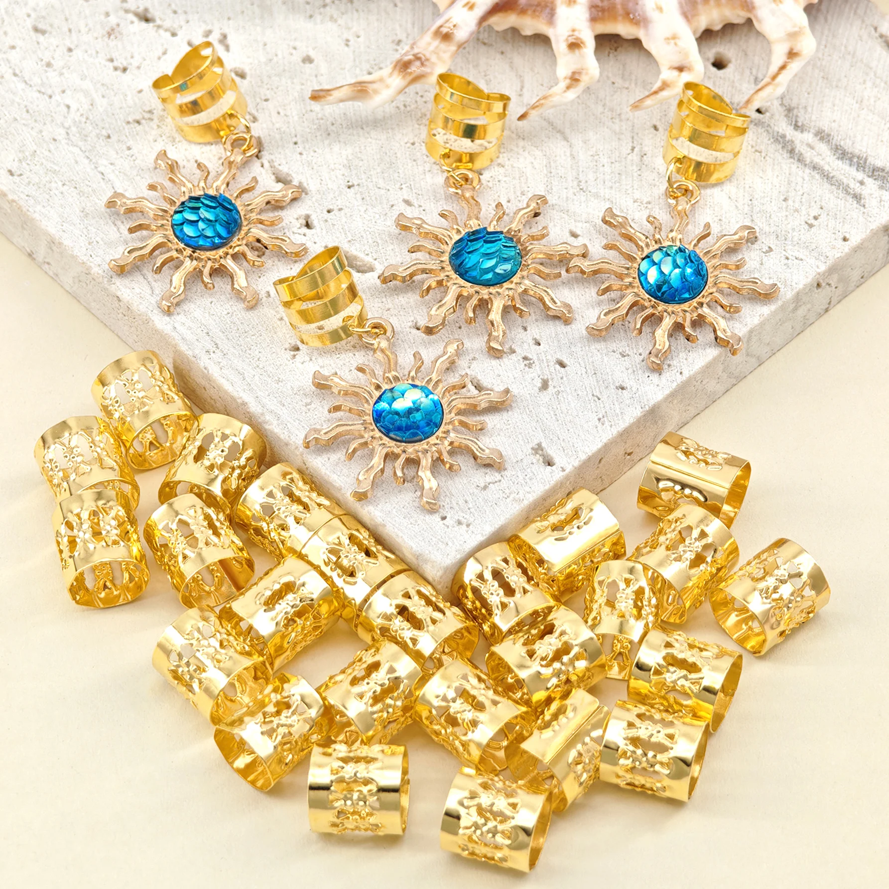 29 قطعة فاخرة على الطراز الباروكي عنصر الشمس المحيطي الشعر مجوهرات اكسسوارات قلادة ، DIY بها بنفسك الشعر الخرز تجديل مقاطع الشعر الديكور #3