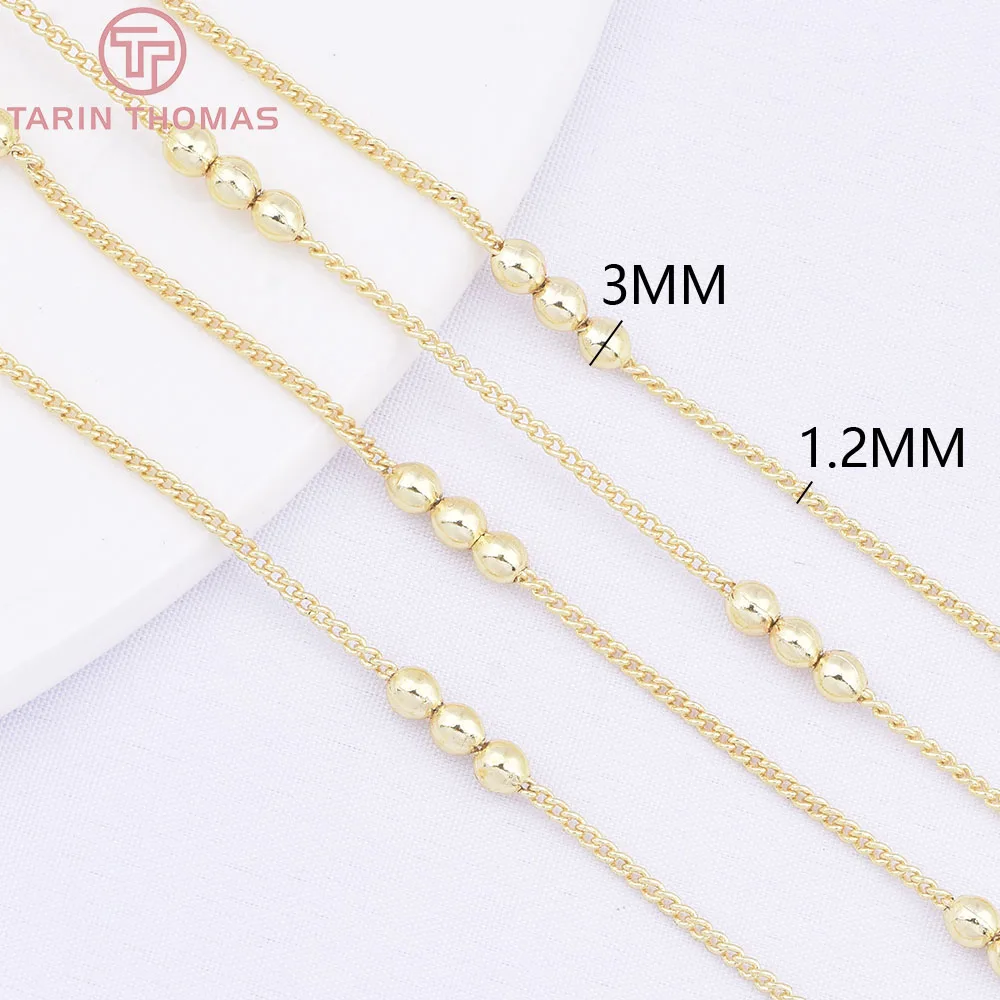 (6813) 2Meters Chain Beads 3MM 24K Gold Color Brass Chains for Necklace Bracelet High Quality Diy Jewelry Findings Accessories