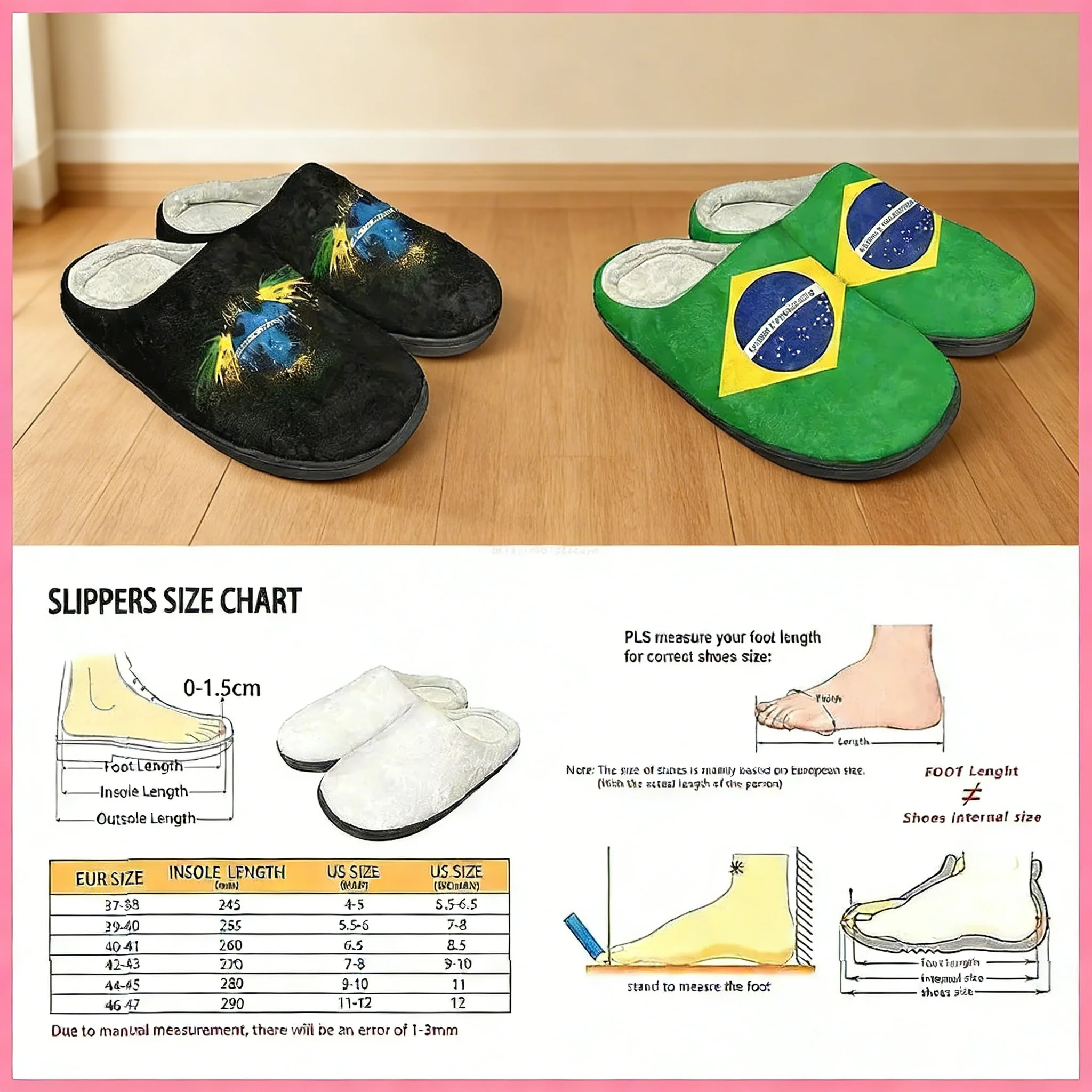 

Тапочки с флагом Бразилии для взрослых, мягкие, из полиэстера, плюшевые, домашние, теплые, удобные