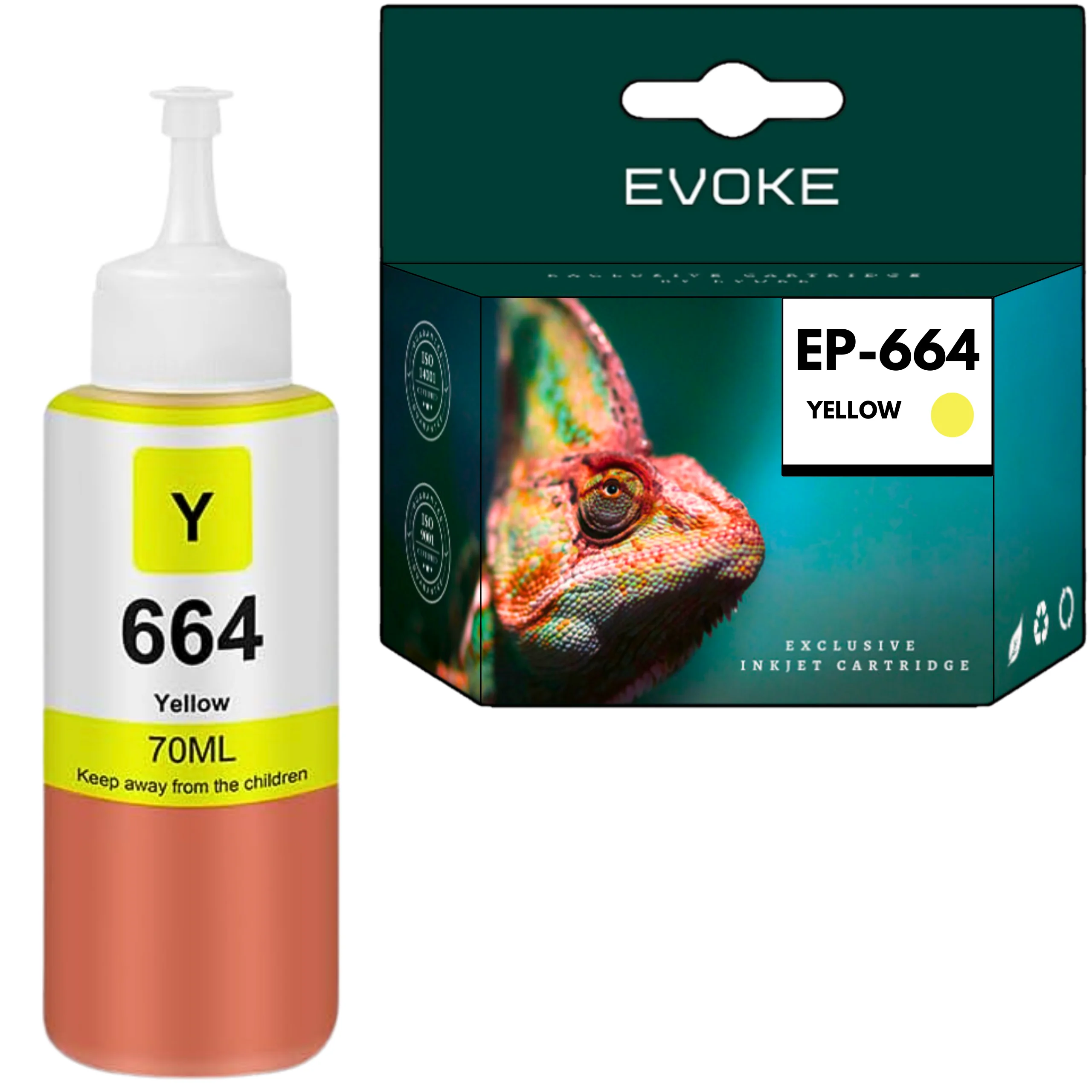 Evoke compatibele inkt voor Epson T664 T6644 Geel 70 ml 6400 pagina's Ecotank L100 110 200 210 300 310 350 355 361 365 380 382 385 386 455 485 486 550 555 565 605 655 1300 1455; Et-2500 2550 2600 2650