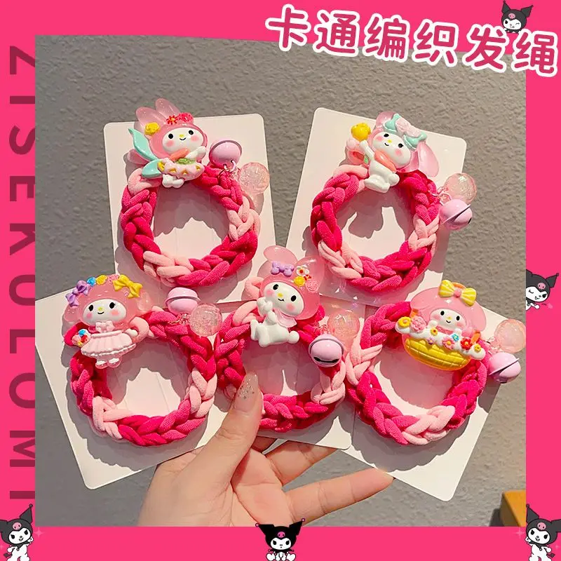 Kuromi-Corbata de pelo de Anime Sanrio Kawaii para niños, lazo de dibujos animados, My Melody Ins, accesorio de cuerda para la cabeza circular, decoración, regalos, nuevo