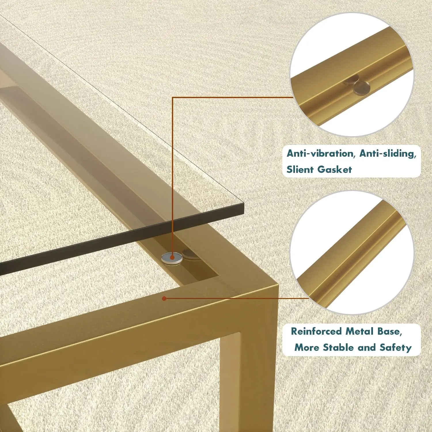 Modern Square Glass Coffee Table for Living Room, Minimalist Gold Center Table 26.7x26.7x17.7 Inches