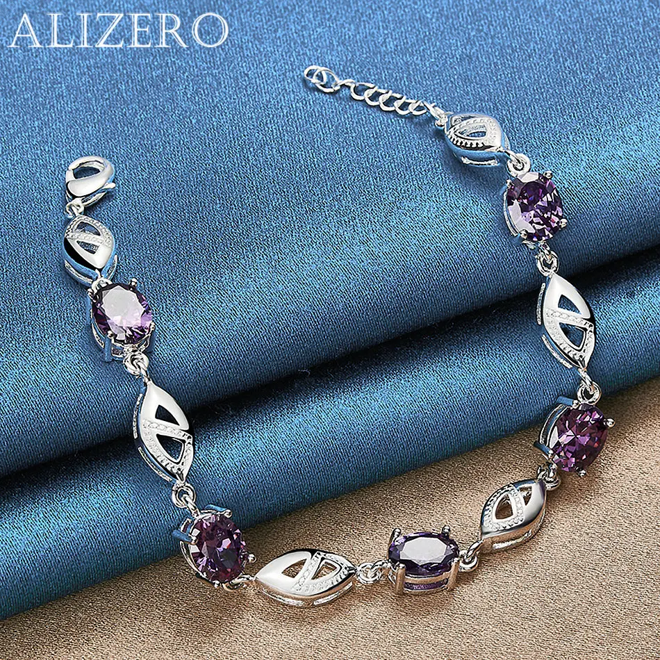 

ALIZERO 925 Sterling Silver Purple Zircon Bracelets For Women Fashion Accessories Sexy Wild Style Jewelry Christmas Gifts