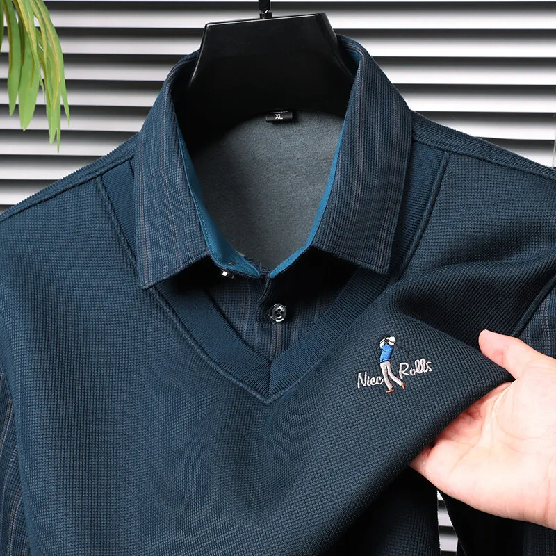 High-end zakelijke nep twee gebreide truien heren winter fluwelen dikke gebreide trui sociale casual herenkleding