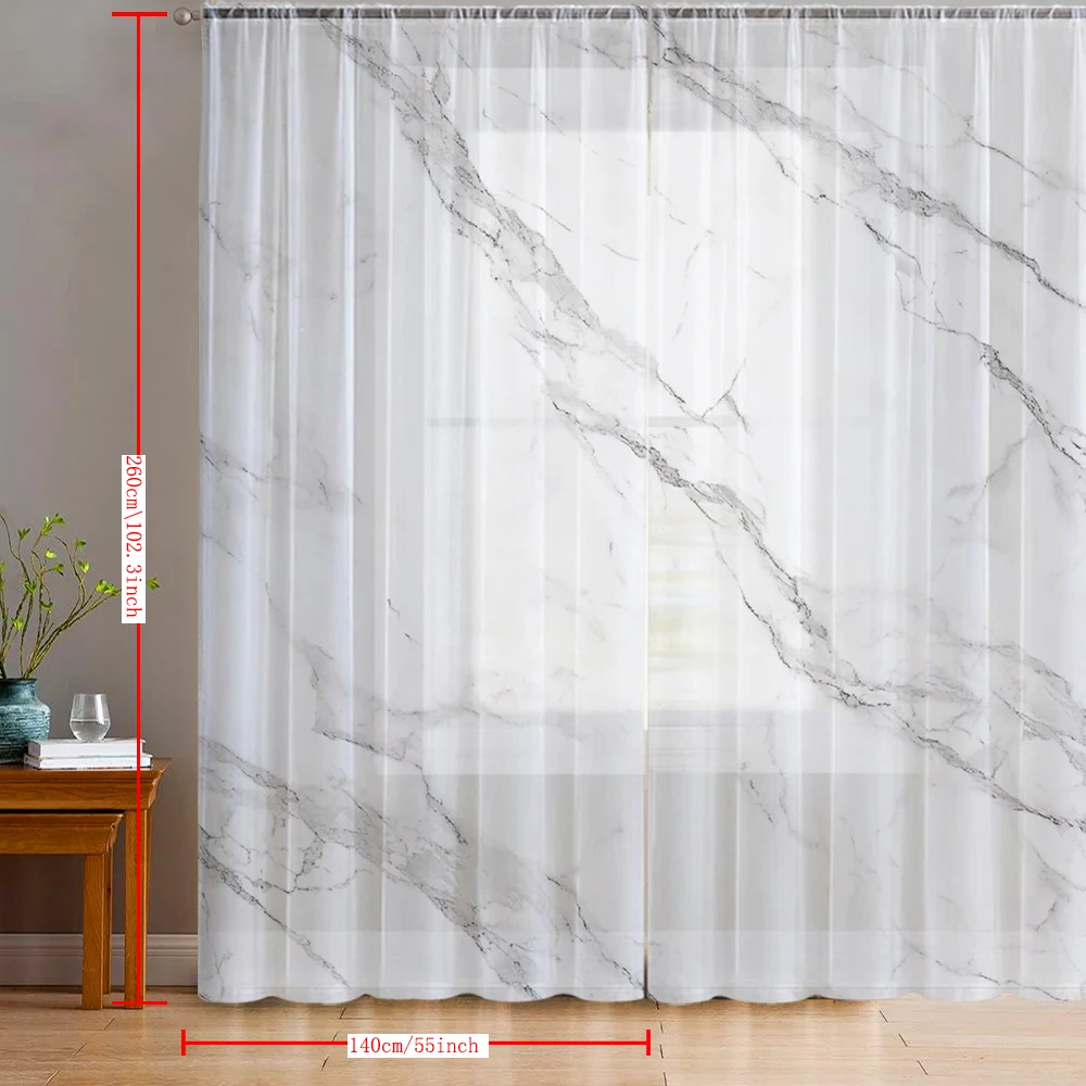 2PCS Home decoration white grey cracked printed window screens with pole bags, suitable for living rooms