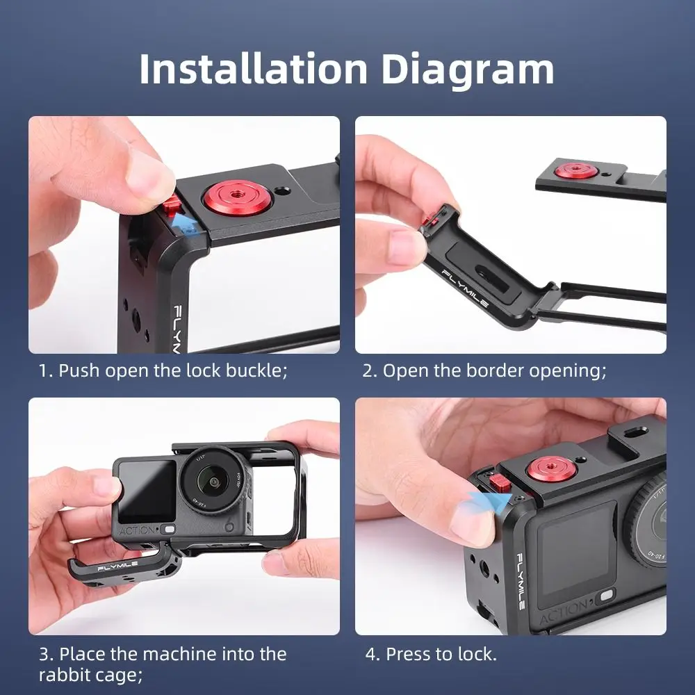 Aluminum Alloy Protective Case Built-in Cold Shoe Quick Release Metal Cage with Lens Cover Camera Frame for DJI Osmo Action 6