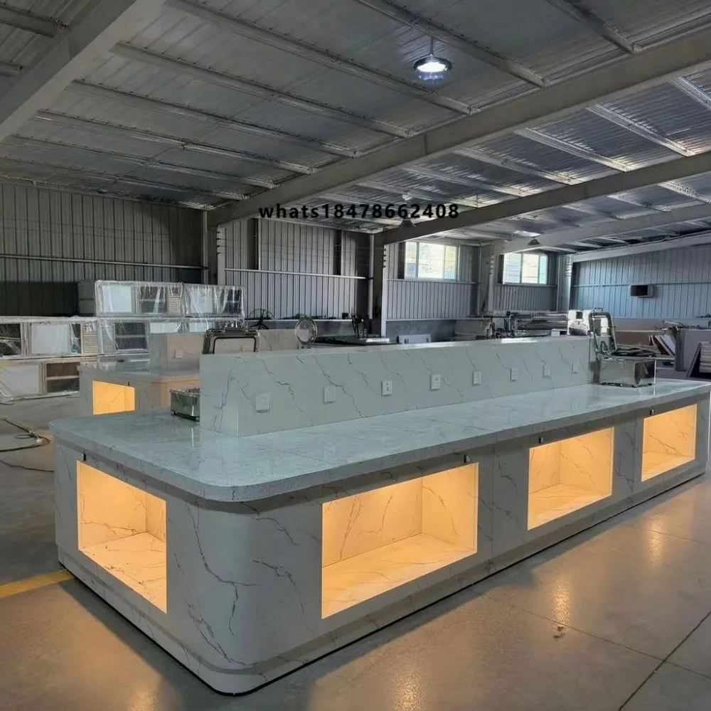Hotel Buffet Station Sintered Stone Counter Imitation Wood Bar Self-Service Line for Restaurant Breakfast Banquet Dining Room