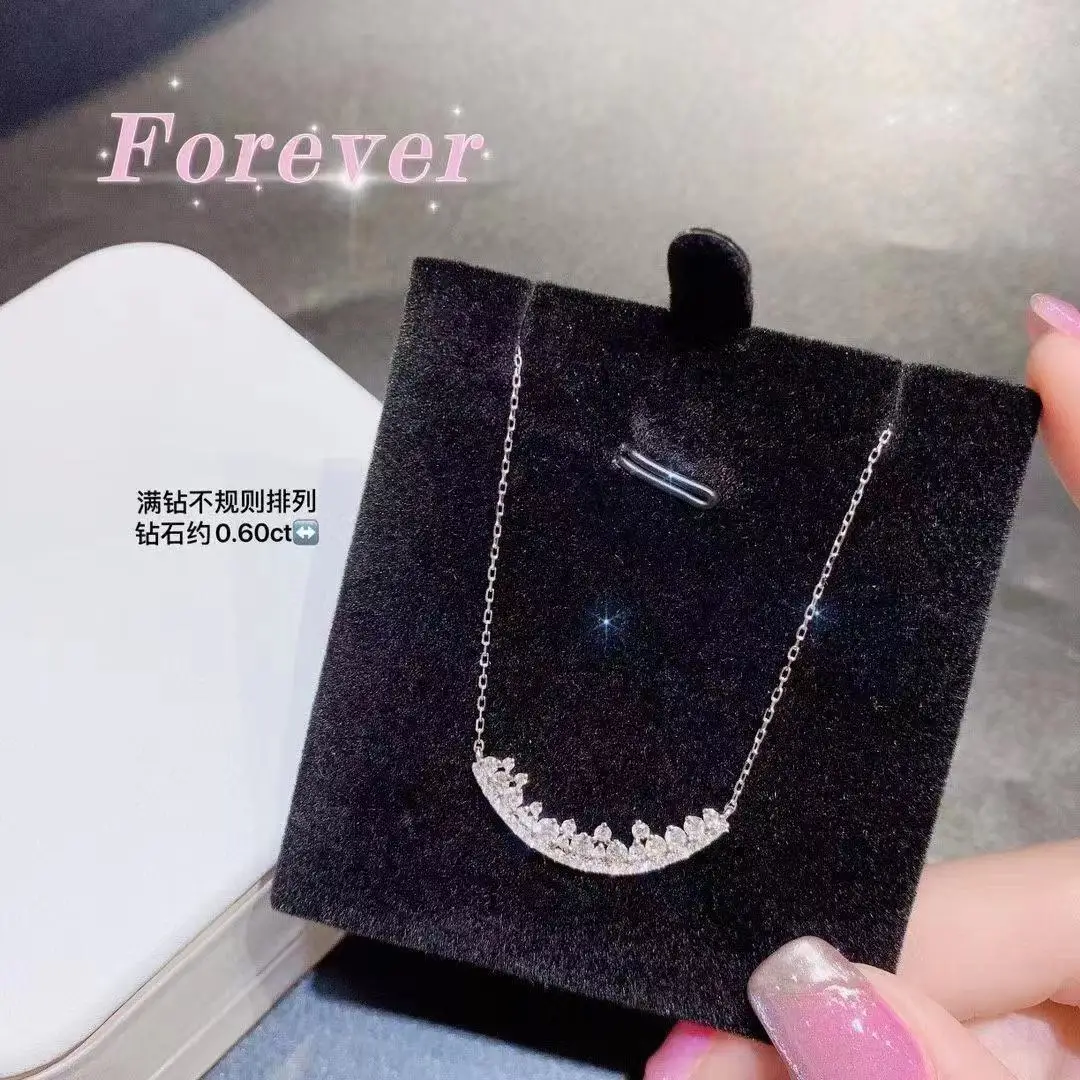 925 Silver Sweet V Tooth Edge Crystal Diamond Chain Female Simple Light Luxury Smile Necklace Design Sense Adjustable Party Gift