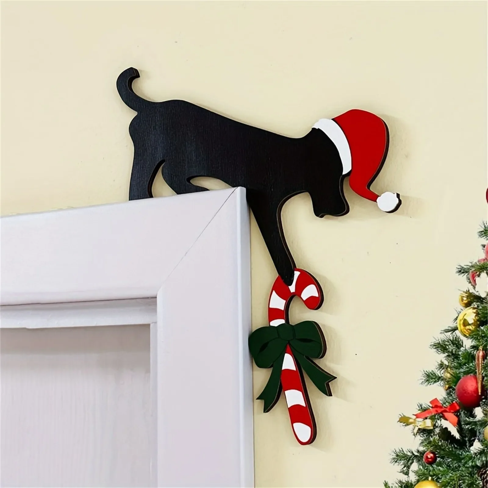 New Wooden Christmas Door Toppers Decor Christmas Door Corner Black Cat Sign Decoration Christmas Animal Door Frame Decoration