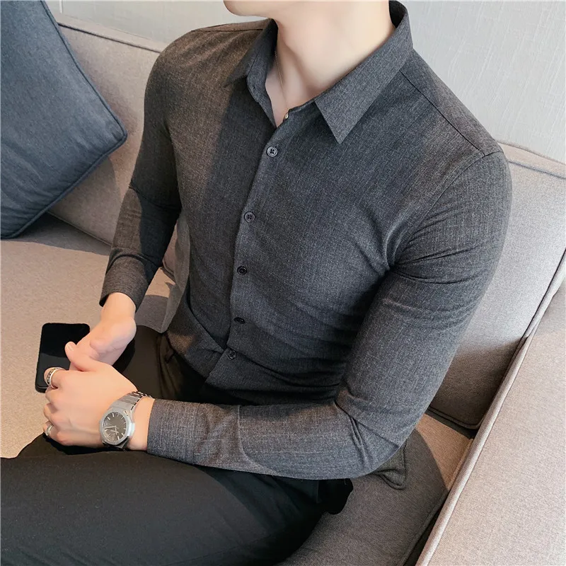 

High Quality Solid Color Business Casual Shirt for Men Fashion Slim Long Sleeved Social Office Dress Shirt Camisas Para Hombre