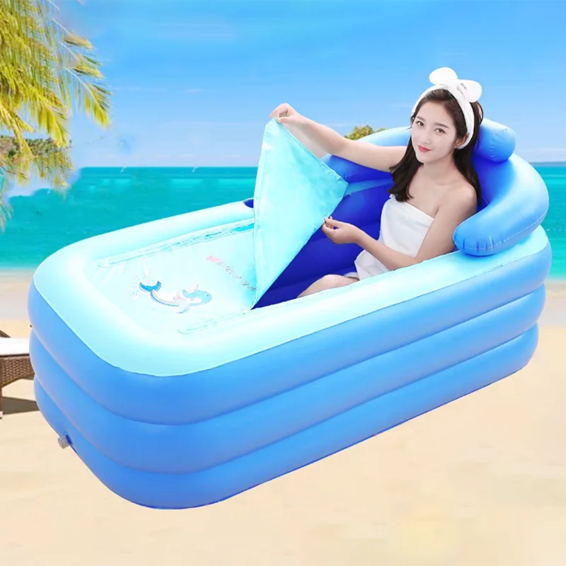 

Inflatable Hot Tub PVC Portable Bathtub Soak SPA Warm Sauna Shower Adults Blue Folding Massager Bathtub