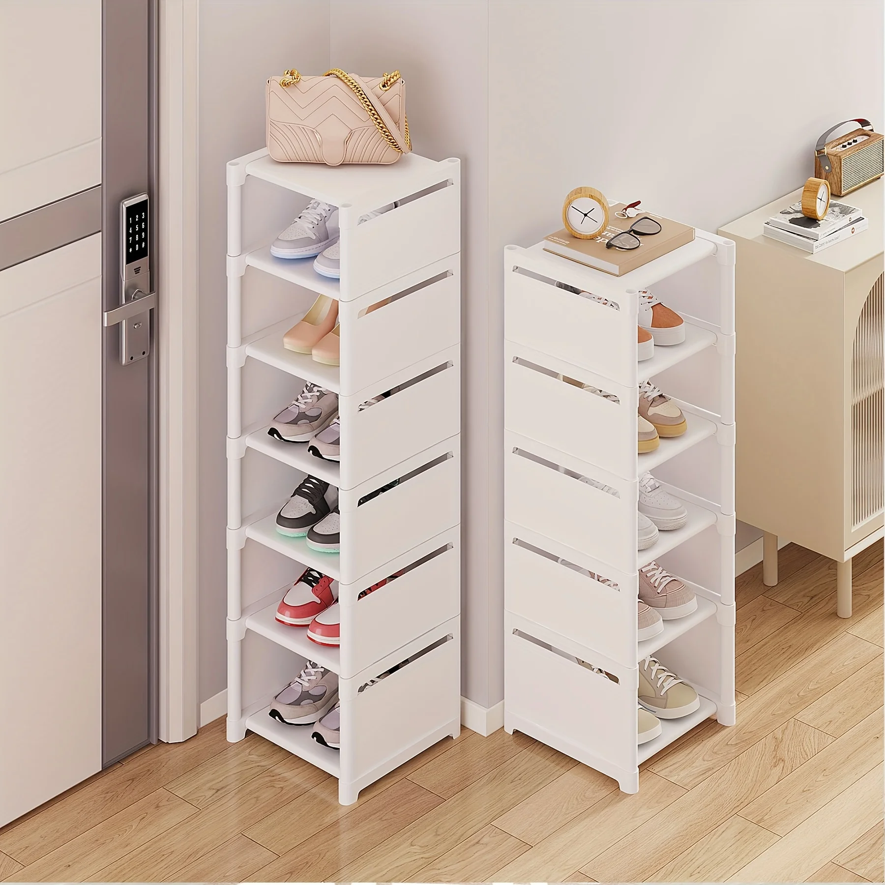 

Metal Frame Shoe Rack Multi-Tier Fabric Shelves Space Saving for Sneakers Sandals Entryway Easy Assembly Holiday Storage
