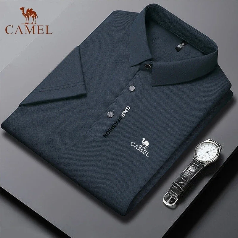 New Summer Embroidered CAMEL Silk Polo Shirt, High End Men\'s Fashion, Casual, Smooth, Comfortable and Breathable T-shirt Top