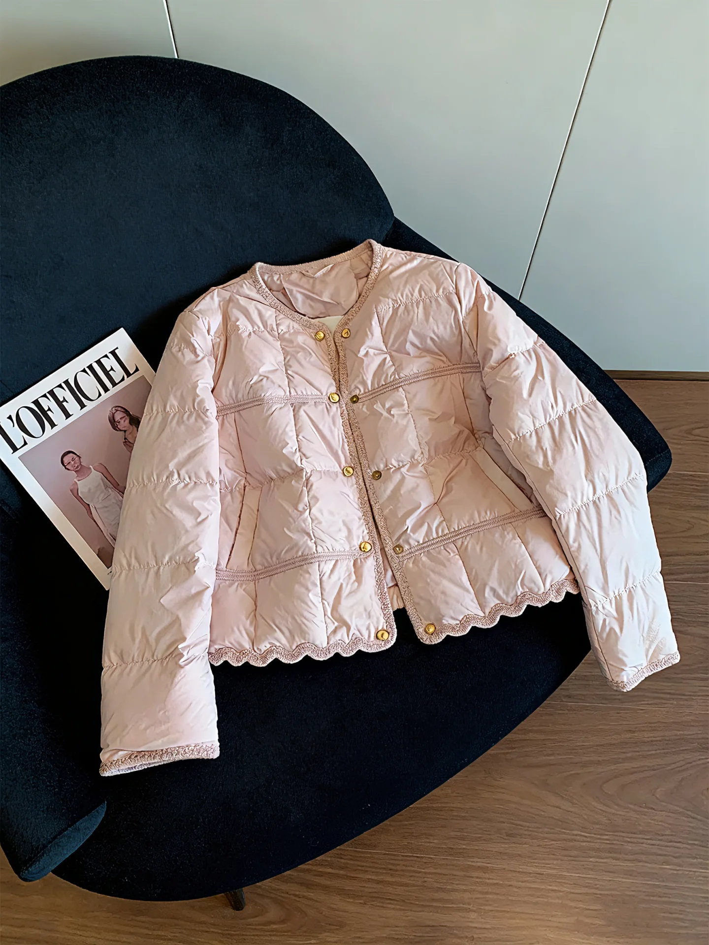 

Sweet Pink round Neck Cotton Jacket Unisex Casual Style Fashionable Autumn Winter Cotton Padded Top Women's Men's Commute