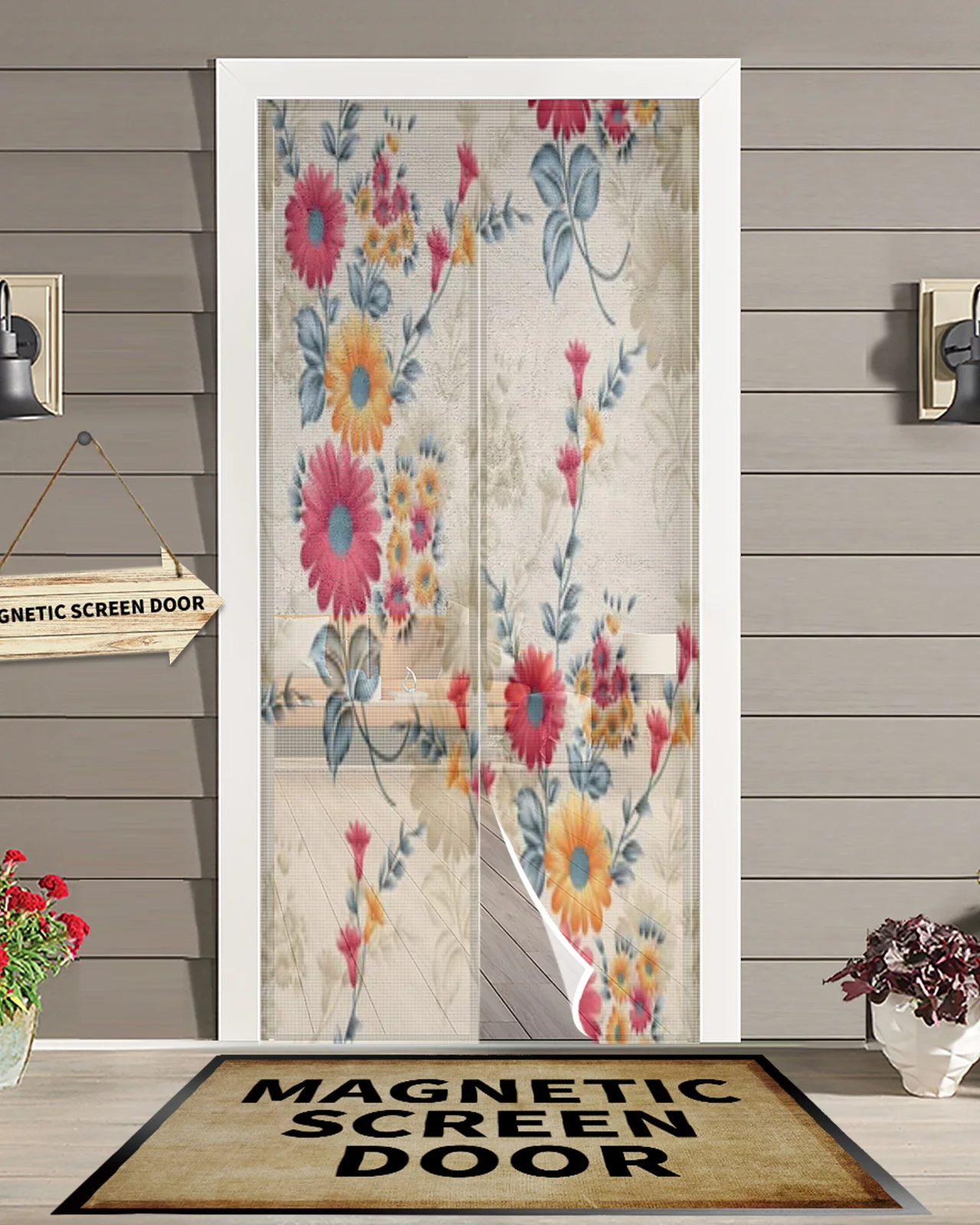 

Красивая летняя Магнитная москитная сетка с рисунком акварельных цветов, защита от насекомых, шторы для двери с магнитным экраном