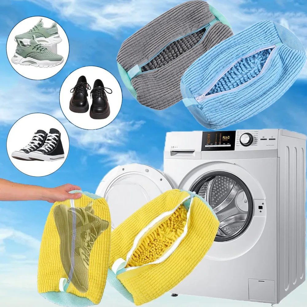 Durable Mesh Shoe Wash Bag with Zipper Rich Fluff Inside Protects Sneakers Casual Shoes in Washer Dryer Travel Storage Organizer view 2