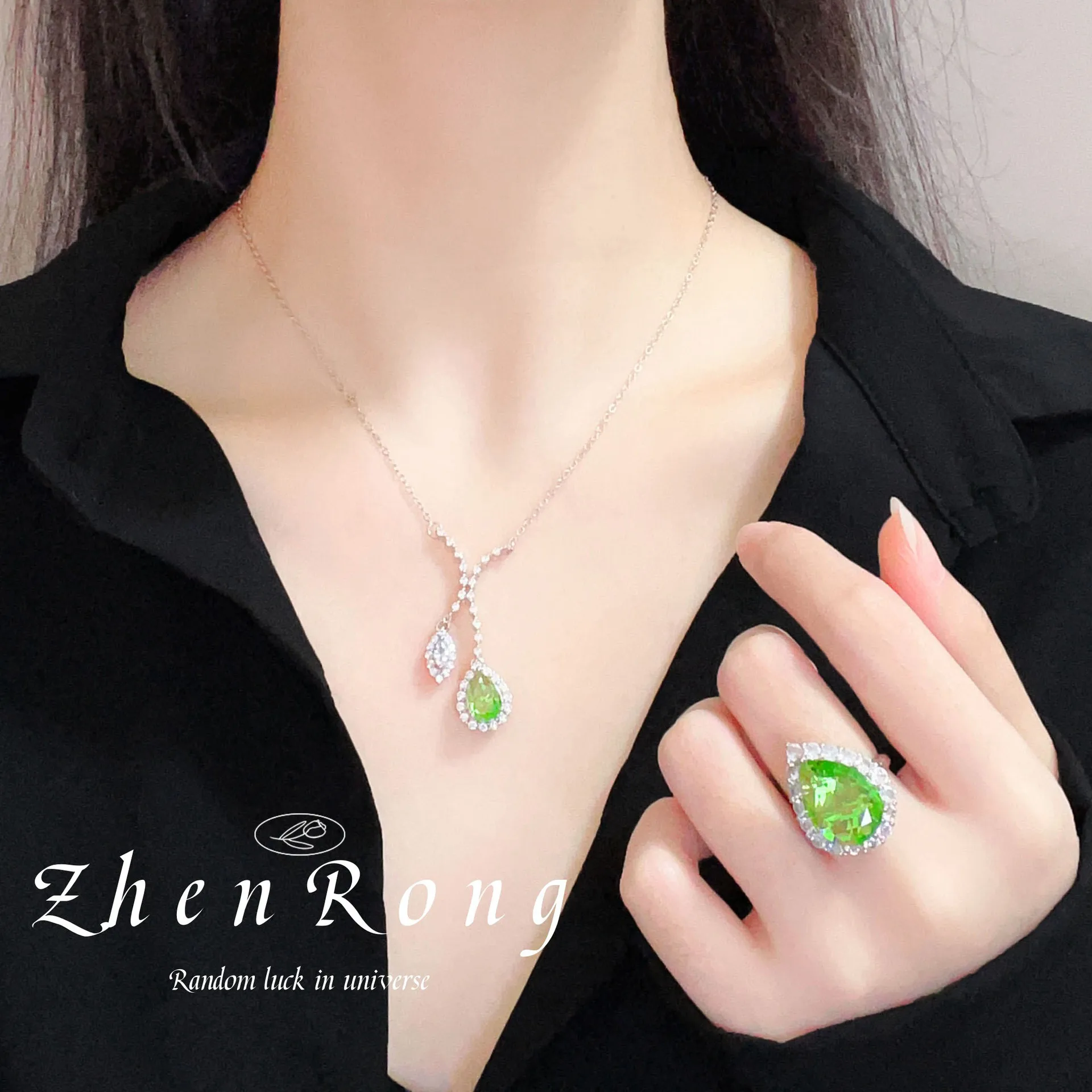 S925 sterling silver necklace light luxury dinner set chain high-end grass green set