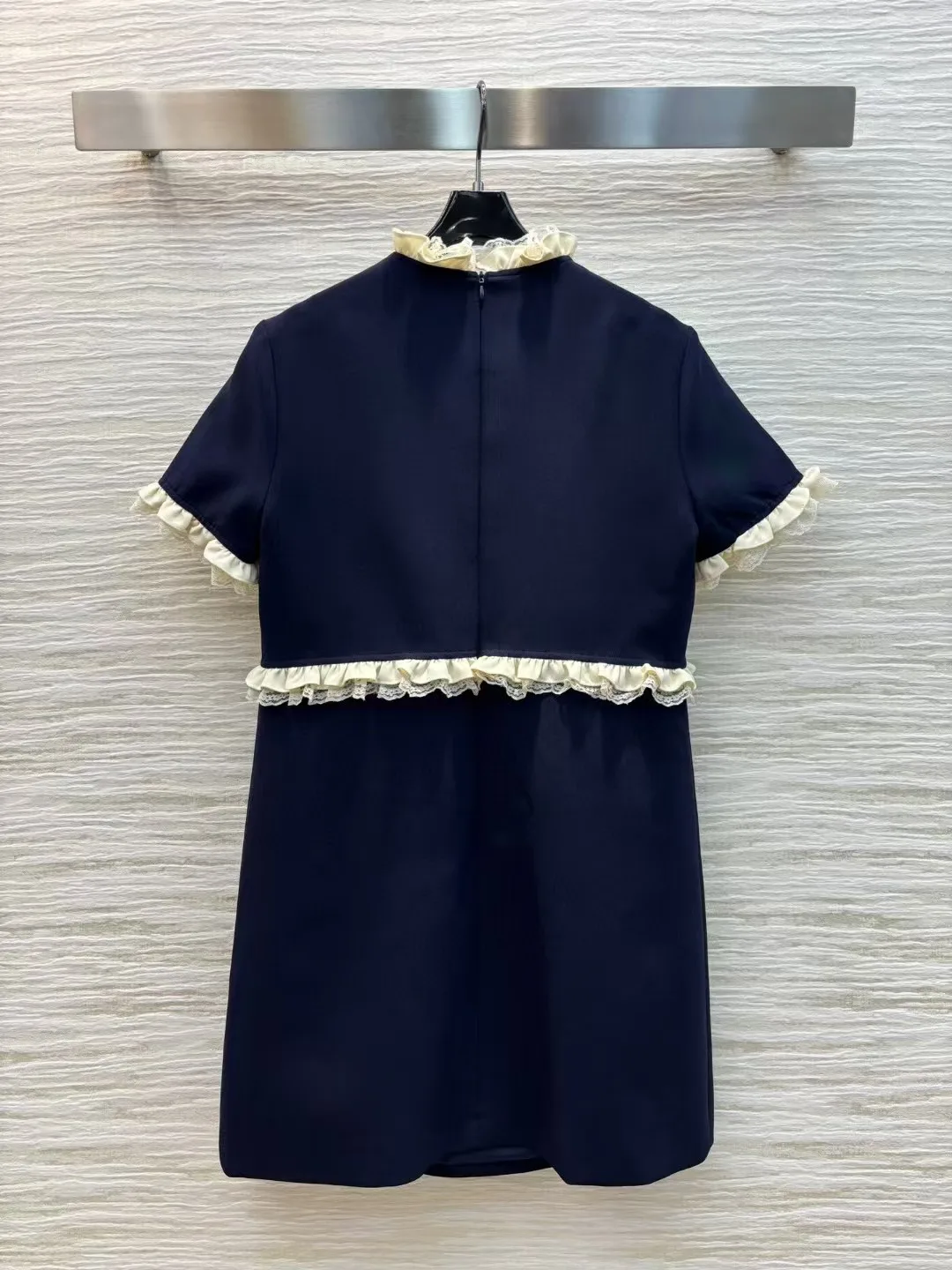 High end customized women's standing collar short sleeved dress