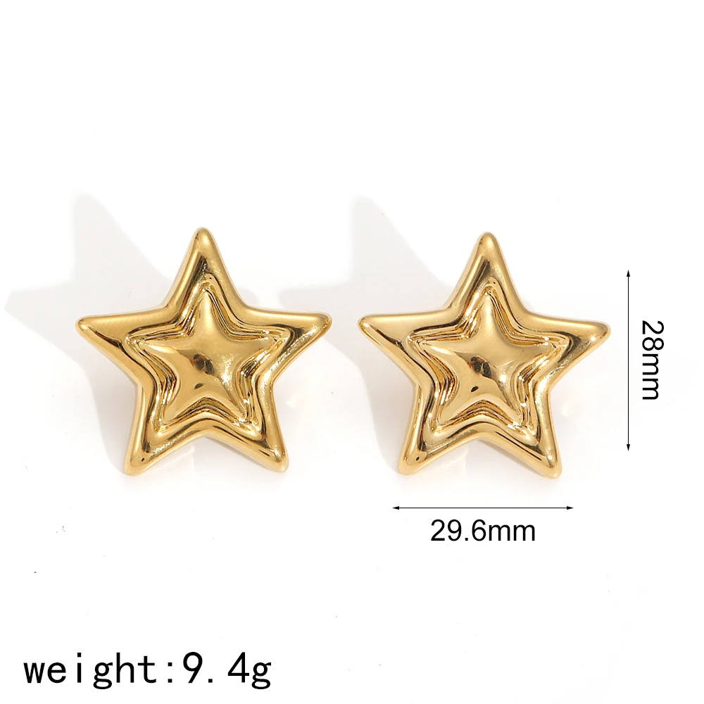 Modische, zarte sternförmige geometrische Ohrringe aus Edelstahl, glatte, hochwertig polierte, wasserdichte Metallschmuckstücke. – Detail 4