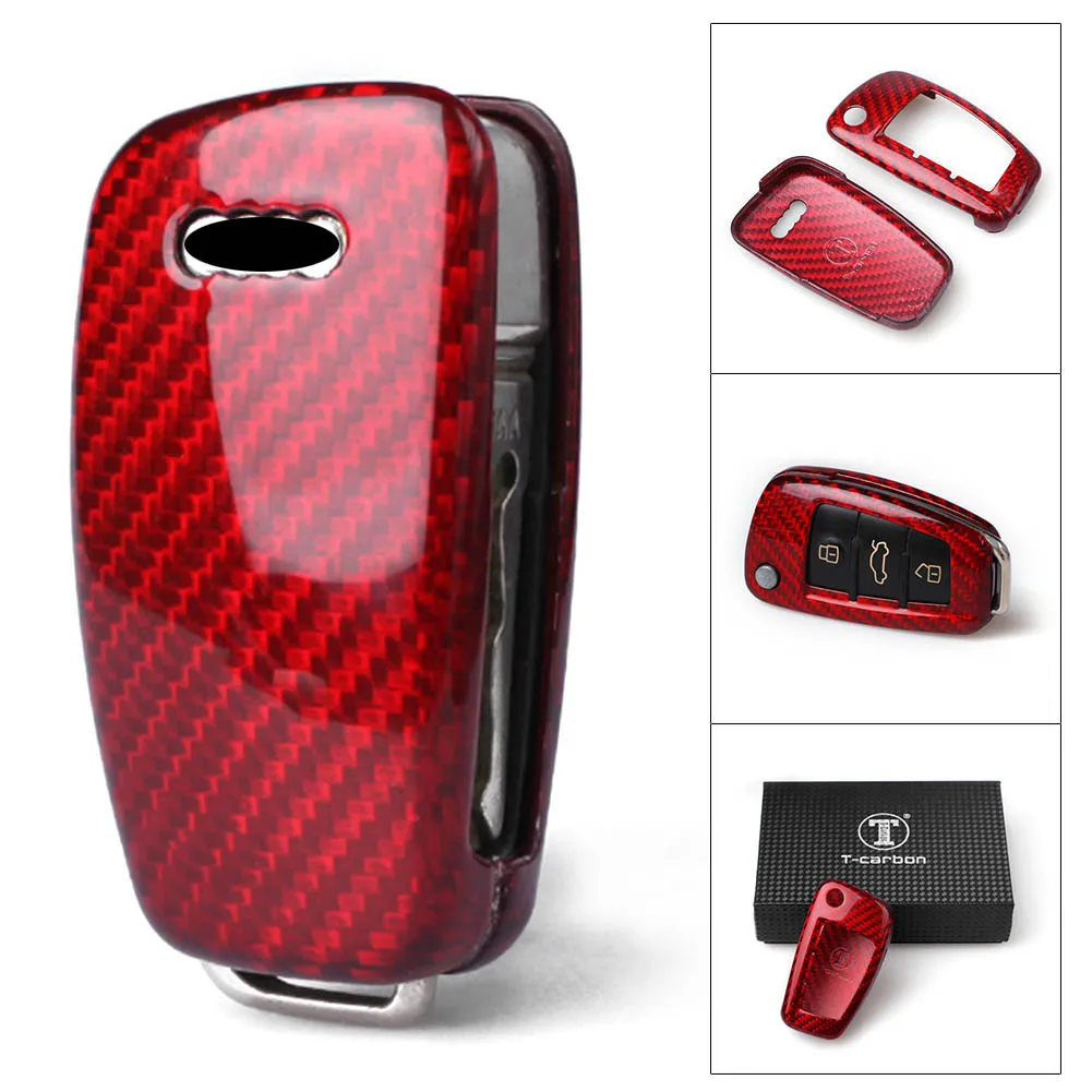 Red Glass Carbon Auto Remote Key Shell Cover Fob Case 1Set For AUDI A6 TT A3 Q3 A1 A4 Q7 S3