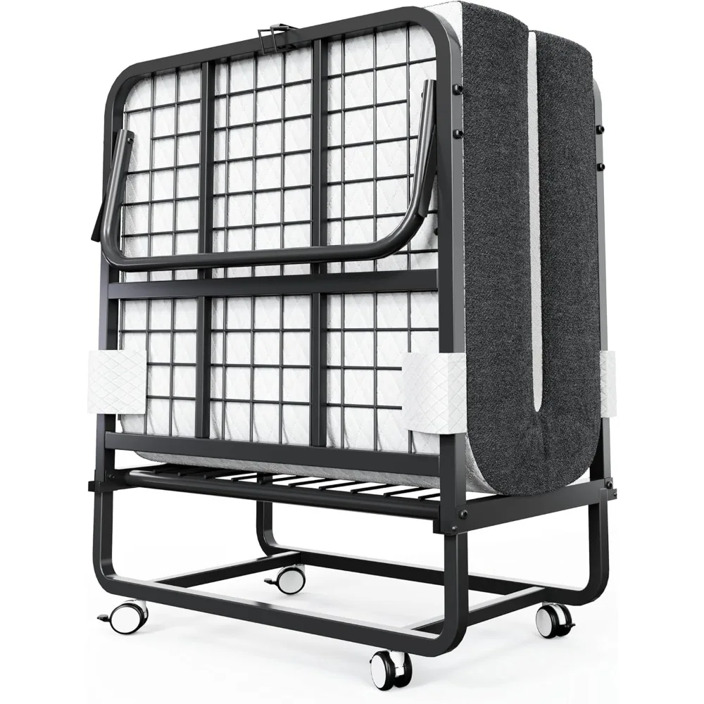 سرير قابل للطي مع مرتبة - إطار مزدوج الحجم مقاس 75 بوصة × 38 بوصة - سرير محمول قابل للطي للبالغين للضيوف - سميك 5 بوصات، ذاكرة F