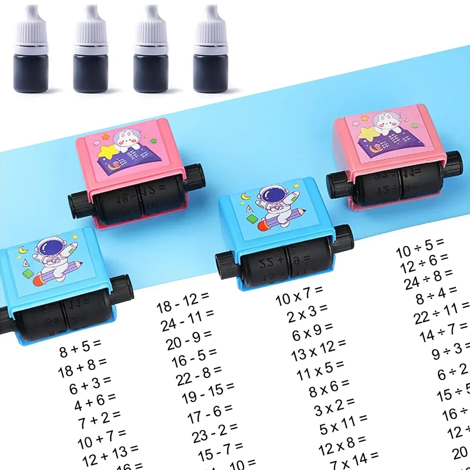 Timbres de pratique de mathématiques intelligents, timbres fuchsia pour enfants, tête de touristes de multiplication et de division, rouleau mathématique 2 en 1, moins de 100