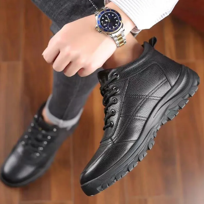 Men's cotton shoes 2025 winter new style with plush insulation cotton shoes men's shoes spring and autumn casual leather shoes