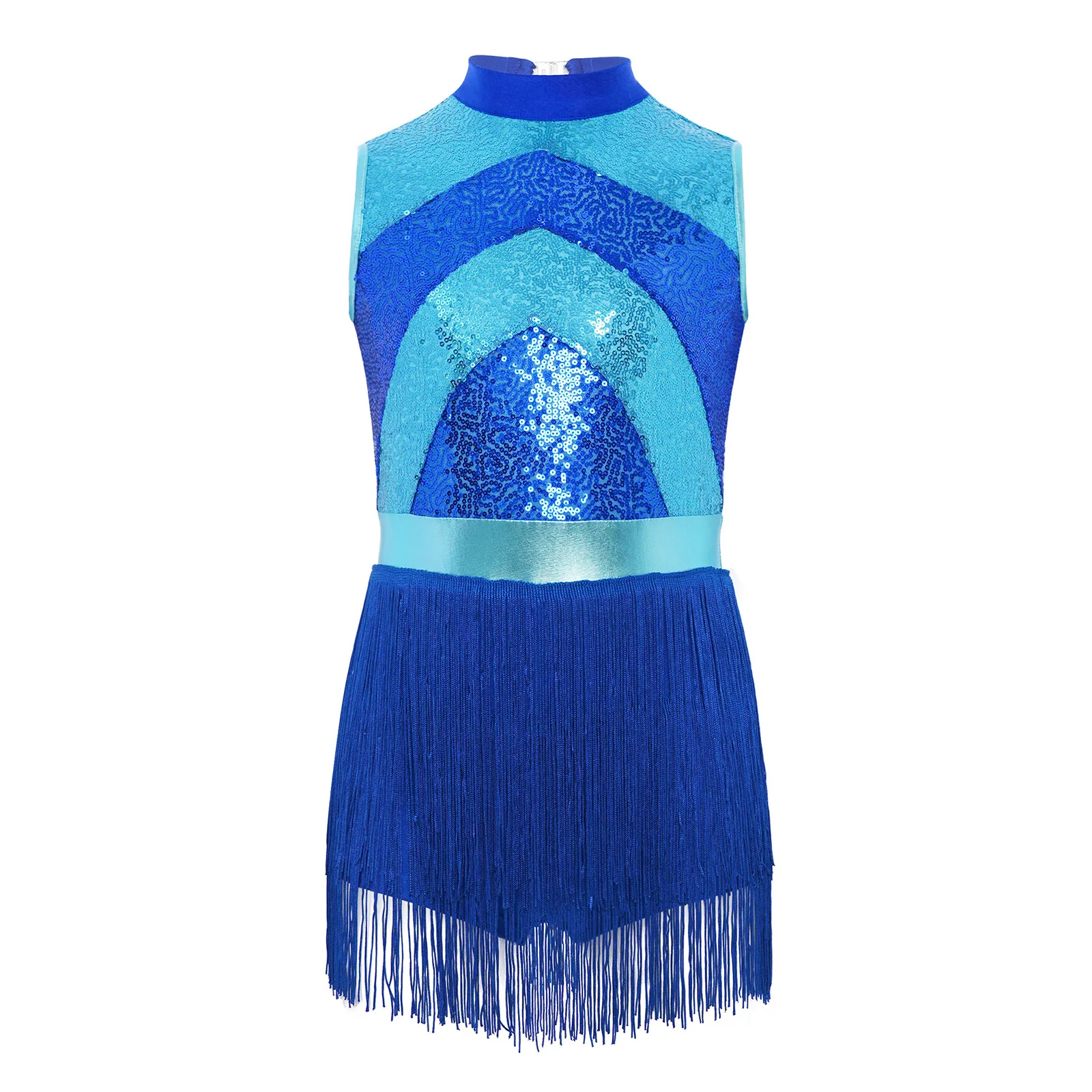 Costume de spectacle de danse Jazz latine pour enfants filles, robe lyrique sans manches à paillettes brillantes et glands pour vêtements de danse sur scène latine Cha-cha