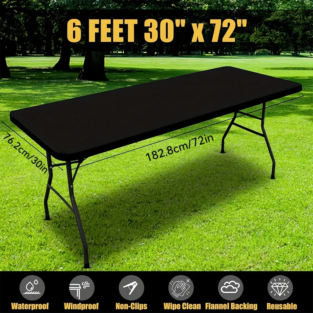 Rectangle Picnic Table Cloth, Waterproof Elastic Fitted Tablecloths for 6 Foot Tables, Washable Polyester Table Cover