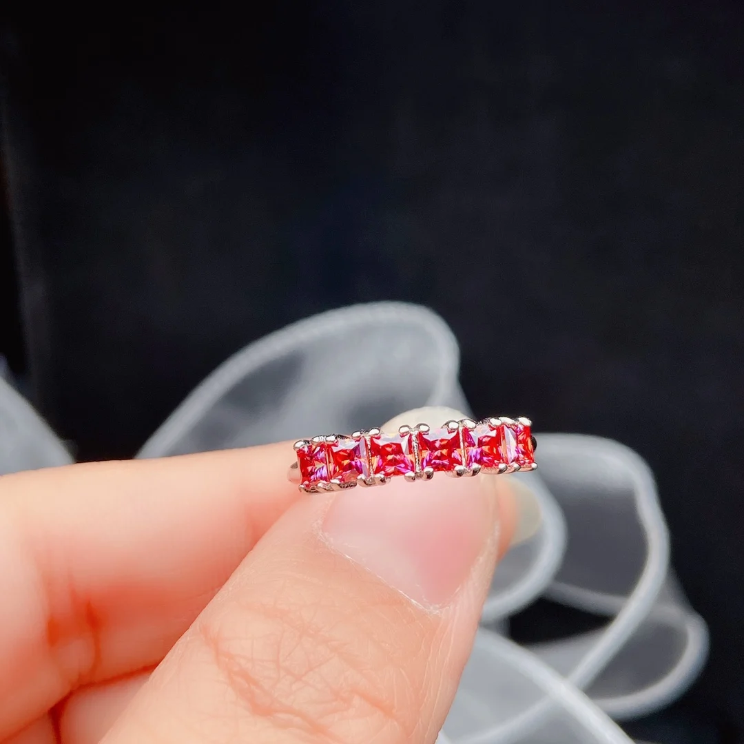 

Red Moissanite Diamond Top Quality 18K Gold Plated Ring Fine Jewelry Gifts Wholesale Square Cut Moissanit Band Ring