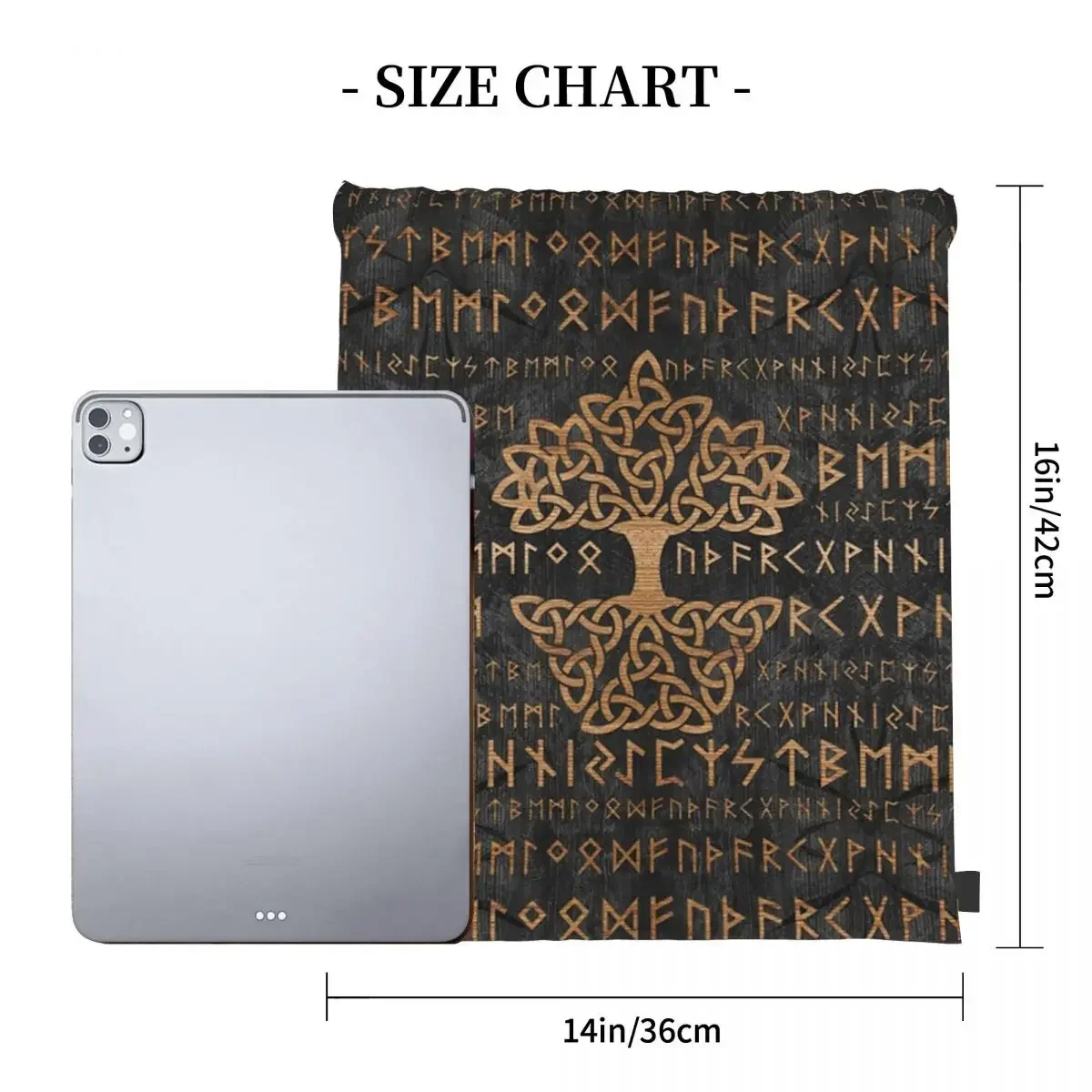 Elder Futhark Pattern And Tree Of Life Backpacks Drawstring Bags Drawstring Bundle Pocket Sundries Bag BookBag Travel Students