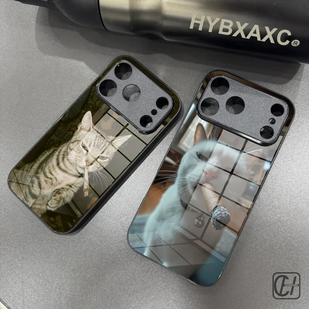 FOR IPhone Smoking Cats Black Phone Case Tempered Glass Shell FOR IPhone 16Pro MAX 14 12 17Pro Air 15 16 Plus 13 Pro MAX Cover