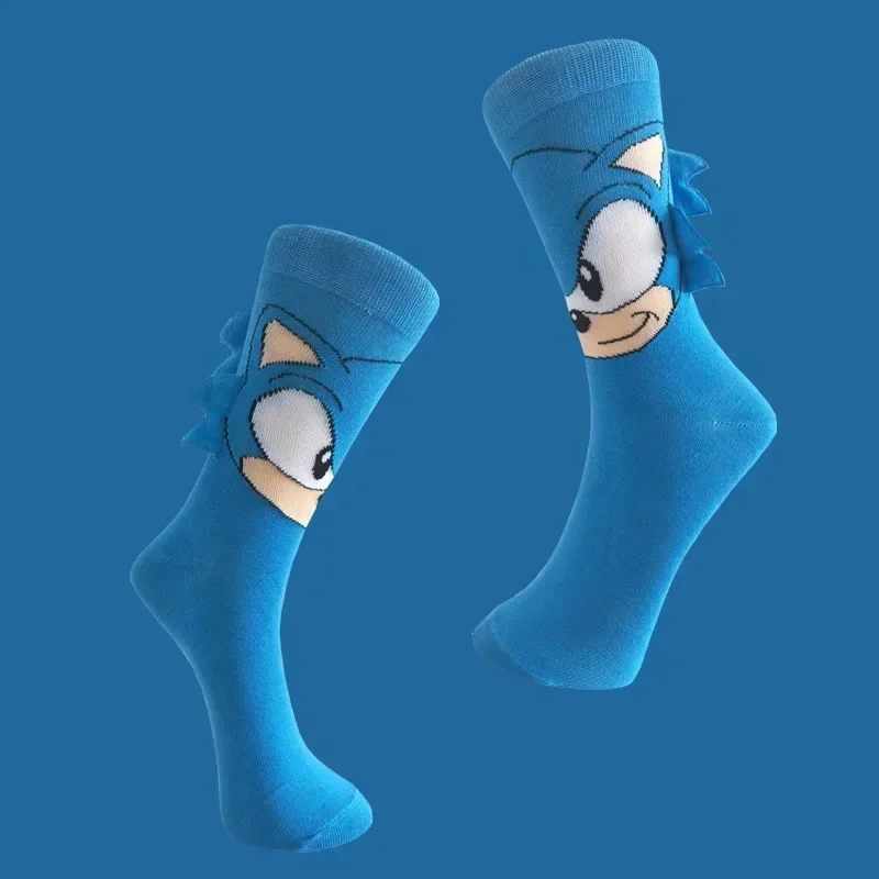 1/2 Pairs Sonics in Tube Socks Outdoor Gym Socks High Quality Comfortable Soft Hand Sewn Qijiao Cute Cartoon Sonic Boy Stockings