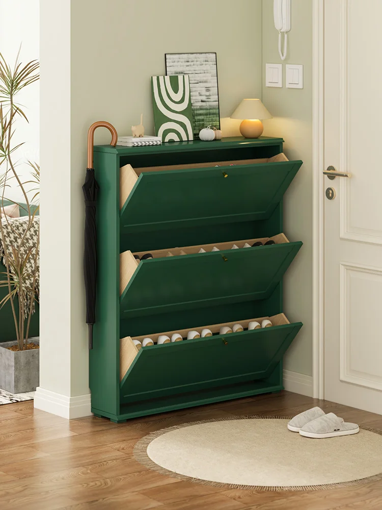 

Solid wood shoe cabinet, ultra-thin tipping bucket-type entrance cabinet, balcony, household integrated wall storage, simple she