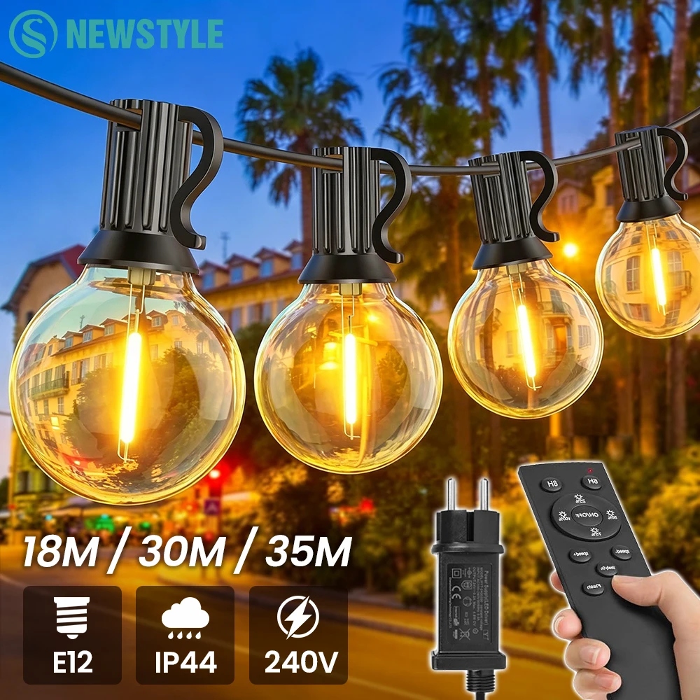 24v低電圧ストリングライト-リモコン付き-3つのライトモード-ip44防水-g40耐衝撃電球-led-g40ストリングライト