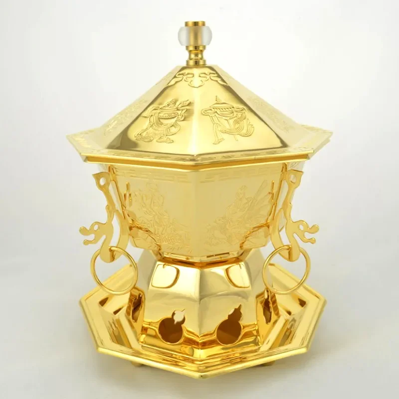 Individual Copper Hot Pot Gold Plated Seafood Soup Base Small Personal Cooker for Hotel Restaurant Wholesale Supply High
