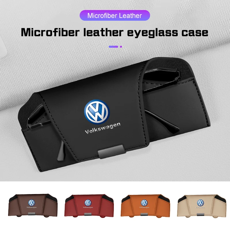 

Leather Car Visor Glasses Case Portable For Volkswagen VW R ID3 ID4 Beetle Touareg Tiguan Touran CC Golf Sunglasses Storage Box