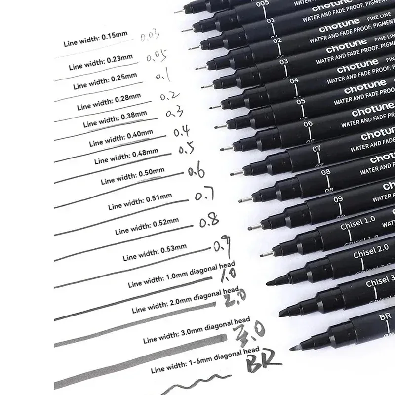 Black Micro Pens,15 Sizes,Waterproof Archival Ink,Fine Point Pen for Artist Illustration,Sketching,Anime,Manga Technical Drawing