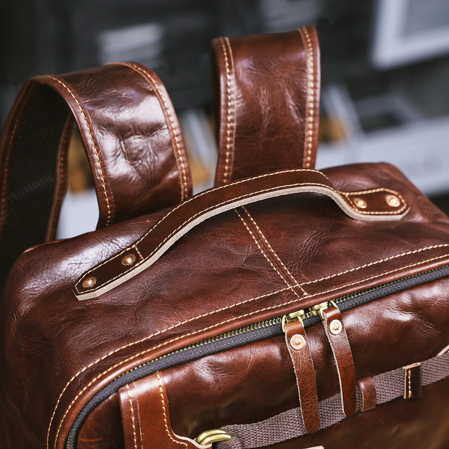 S.WORKER Lässiger Rucksack aus echtem Rindsleder für Herren, 16-Zoll-Laptop-Rucksack, Tagesrucksack mit großer Kapazität, Reisetasche, Schultasche – Detail 16