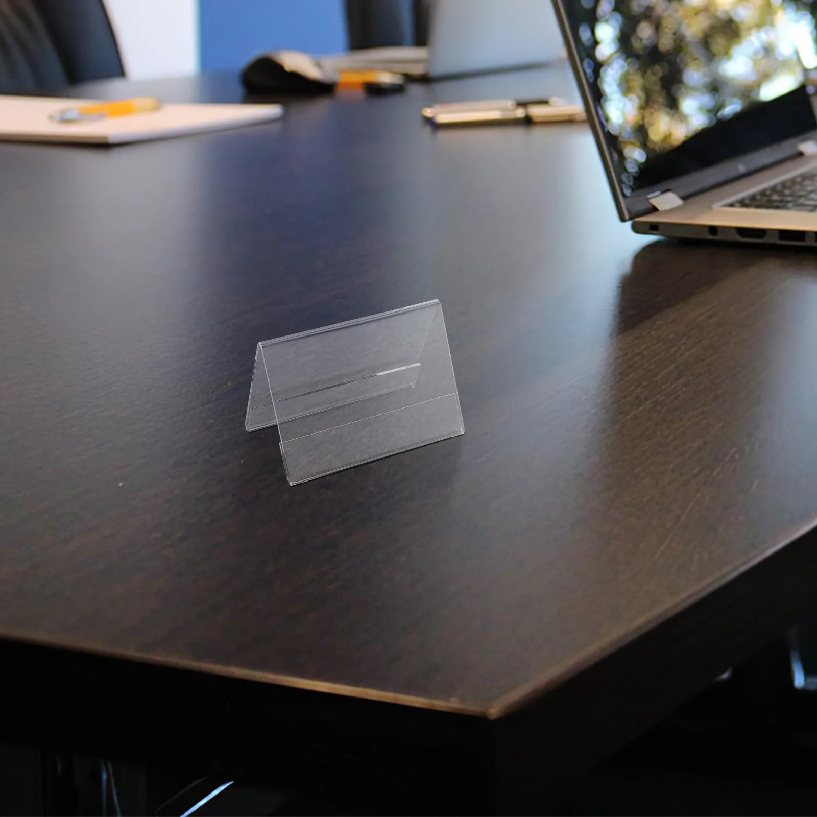 

10Pcs Clear Acrylic Triangular Business Card Holders Dual Sided Name Plate Stands for Meetings Conference Desk Organizer