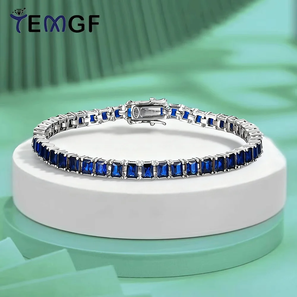 

TEMGF Synthetic Spinel Bracelet S925 Silver for Women Men Simple Sparkling Fine Jewelry Couple Birthday Fashion Surprise Gifts