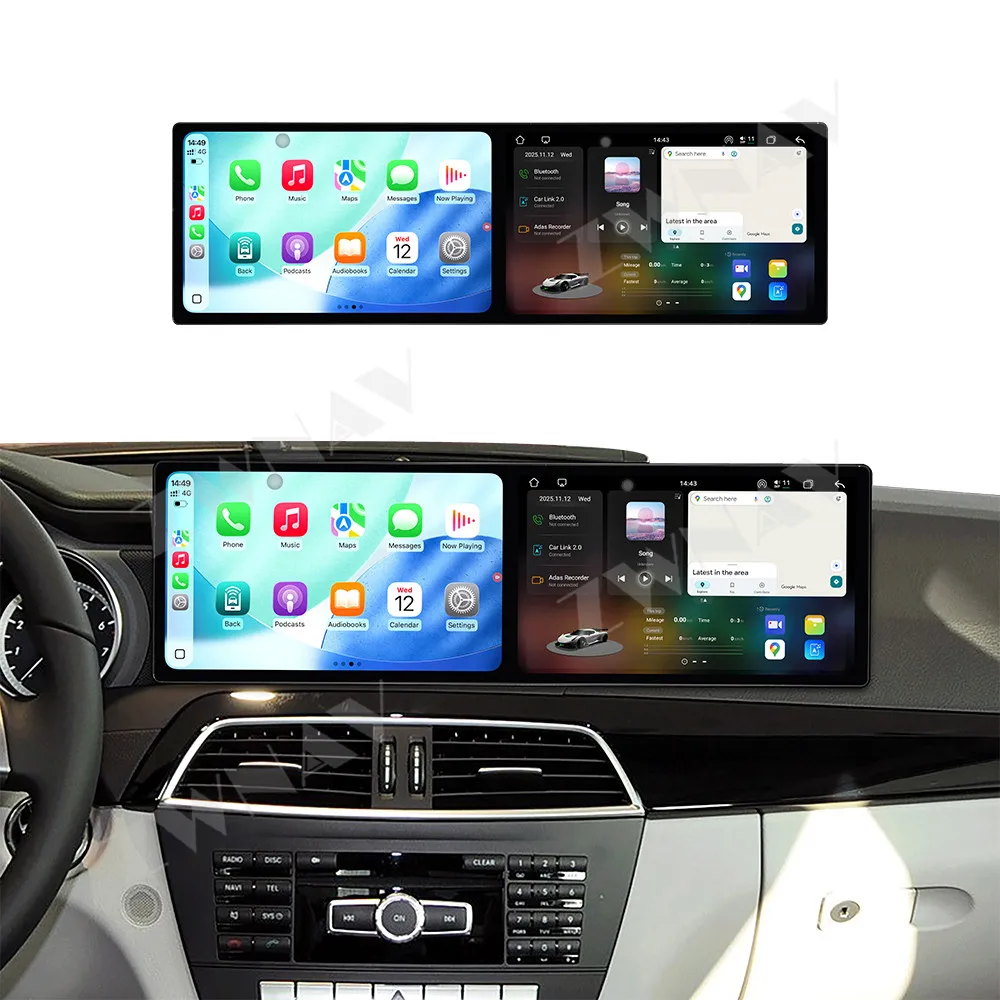 

Двойной экран 9,1 дюйма, автомобильный GPS-навигатор Android 15, для Mercedes Benz C W204 2011-2014 NTG4.5, мультимедийный плеер, автомобильный радиоприемник, тепло