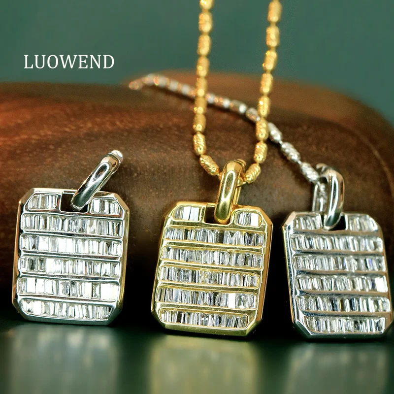 

LUOWEND 100% 18K White/Yellow Gold Pendant Fashion INS Style Real Natural Diamond Necklace Pendant for Women High Party Jewelry