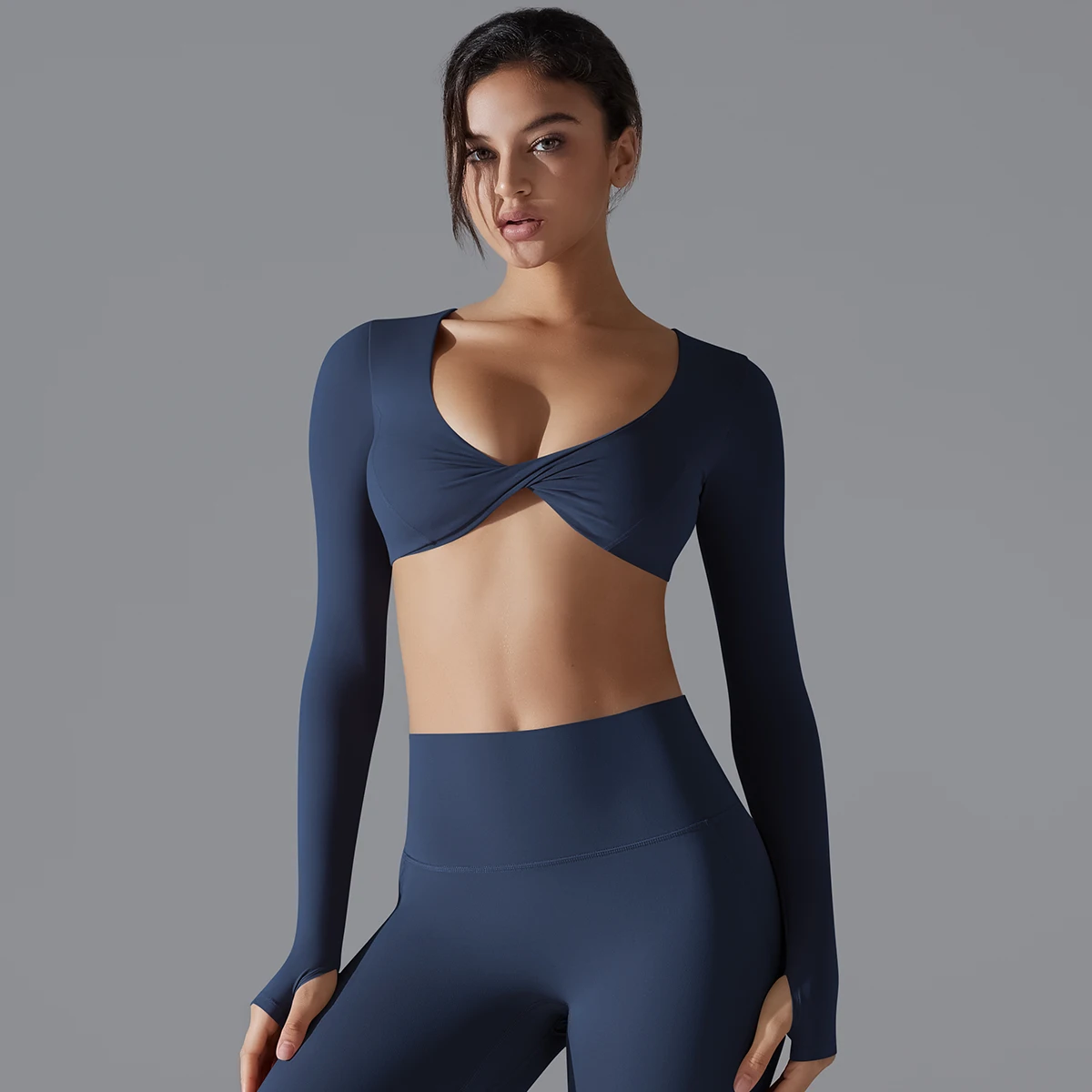 Sexy Cross Long Sleeve Sports Bra Push Up Yoga Crop Top Women Fitness Gym Workout Tops Women Brassiere Sport Female Clothing